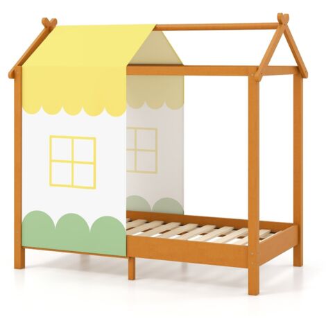 Kids Playhouse Platform Children Kids House Bed Frame w/Removable Bed Canopy