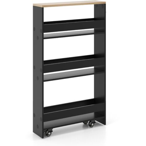 3-tier Slim Storage Cart Narrow Rolling Kitchen Serving Cart w/ Open Shelves