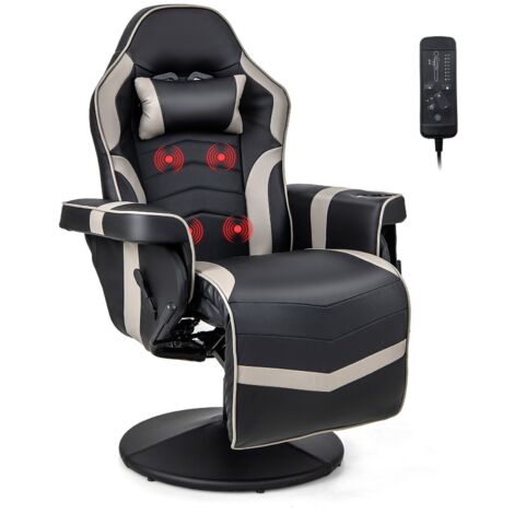 Massage Gaming Chair Height Adjustable Swivel Racing Video Gaming Recliner (1/5)