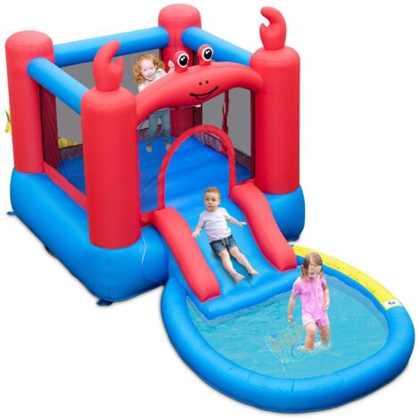 Kids Inflatable Bounce House Red Crab-themed Water Slide Park Bouncy Castle
