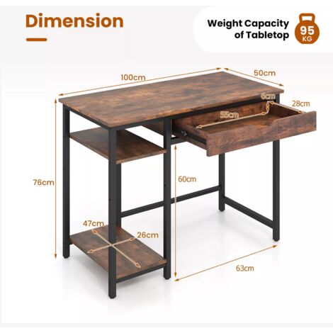 Compact Computer Desk 100CM Industrial Home Office Desk with Drawer