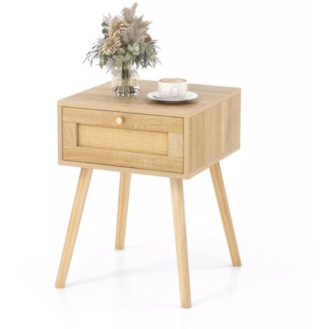 Bedroom Rattan Nightstand Boho Bedside Sofa Table Modern Wood End Table (1/5)