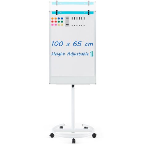 Mobile Magnetic Whiteboard Height-Adjustable Dry Erase Board on Wheels 100X65 cm (1/5)