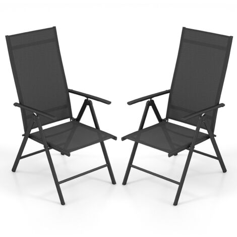 2 Pcs Patio Folding Dining Chairs Adjustable Outdoor Reclining Chairs w/Armrests (1/5)