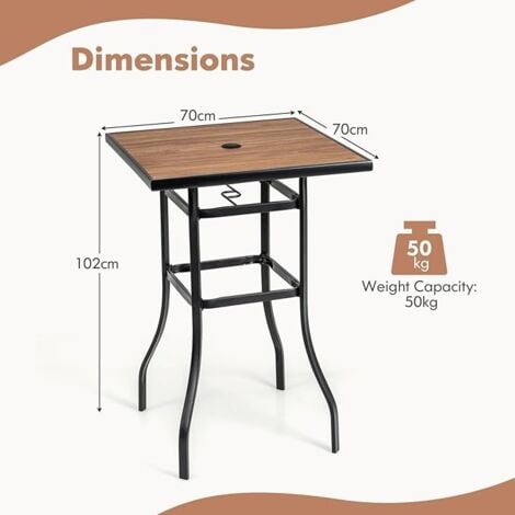 Patio Bar Table 70cm Outdoor Square Tabletop Bar Height Table