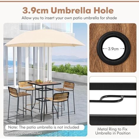 Patio Bar Table 70cm Outdoor Square Tabletop Bar Height Table
