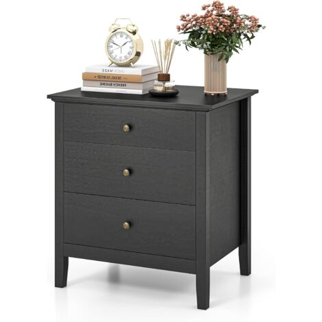 COSTWAY 3 Drawer Nightstand Wooden Bed Side Table End Table with Storage Black