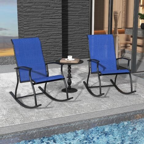 2 Pieces Outdoor Rocking Chairs Patio Cozy Rockers w/Breathable Backrest