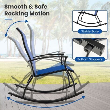 2 Pieces Outdoor Rocking Chairs Patio Cozy Rockers w/Breathable Backrest