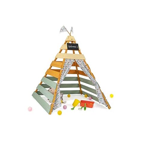 Kids Teepee Tent with Machine Washable Flags Wooden Play Tent for Indoor & Outdoor (1/5)