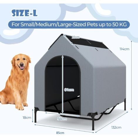 132cm Elevated Dog House for Large Breeds w/ Ventilated Windows & Removable Cover for Indoor Outdoor