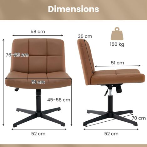 Modern Criss Cross Chair PU Leather Upholstered Armless Cross Legged Office Desk Chair No Wheels