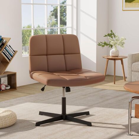 Modern Criss Cross Chair PU Leather Upholstered Armless Cross Legged Office Desk Chair No Wheels