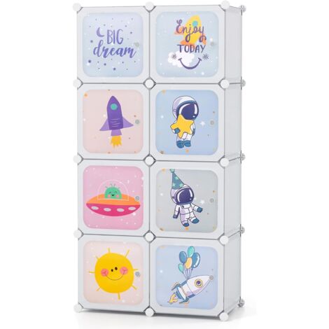 8-cube Portable Kids Wardrobe Baby Closet Organizer with Doors & Hanging Section (1/5)