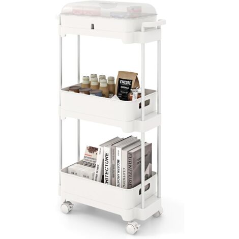 3-tier Rolling Utility Cart Multi-functional Storage Trolley w/ Removable Cover & Shelves (1/5)