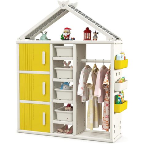 Kids Costume Storage Closet Dress Up Center Clothing Wardrobe Closet w/ Storage Bin