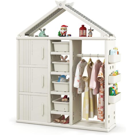 Kids Costume Storage Closet Dress Up Center Clothing Wardrobe Closet w/ Storage Bin