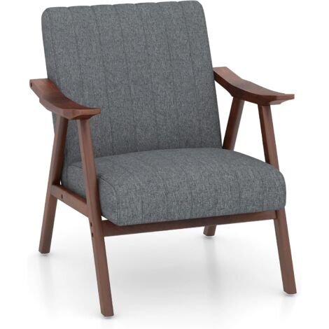 Modern Accent Chair Leisure Chair with Rubber Wood Armrests & Anti-slip Felt Pads Light Grey (1/5)