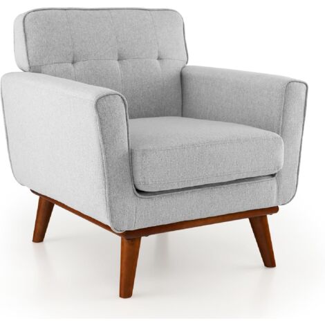 Modern Accent Chair Upholstered Linen Fabric Armchair w/ Removable Padded Seat Cushion