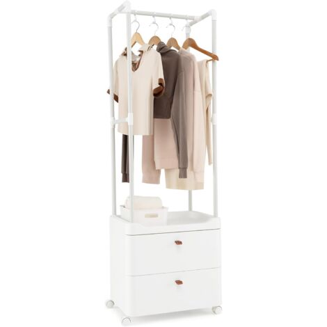 Freestanding Heavy-duty Clothing Stand Dresser with Hanging Rod & Storage Shelves