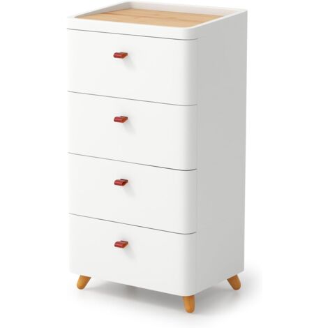 4-Drawer Dresser Vertical Storage Tower with Removable Organizer Tray & Solid Wood Legs (1/5)