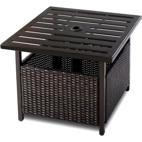 Rattan Umbrella Side Table Outdoor Garden Leisure Coffee W Hole Rattan Umbrella Side Table Outdoor, Rectangular Outdoor Coffee Table With Umbrella Hole