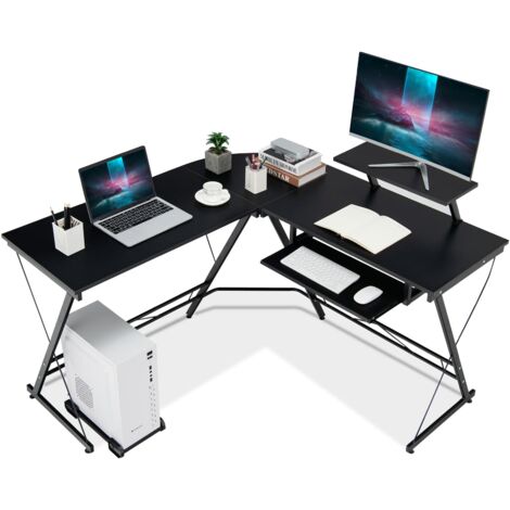 COSTWAY L-Shaped Computer Desk Home Office Corner Workstation w/ Movable Host Stand (1/5)