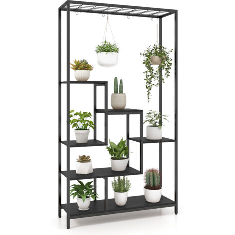6-tier Tall Plant Stand 180cm Metal Corner Plant Shelf Display Rack-Black (1/5)