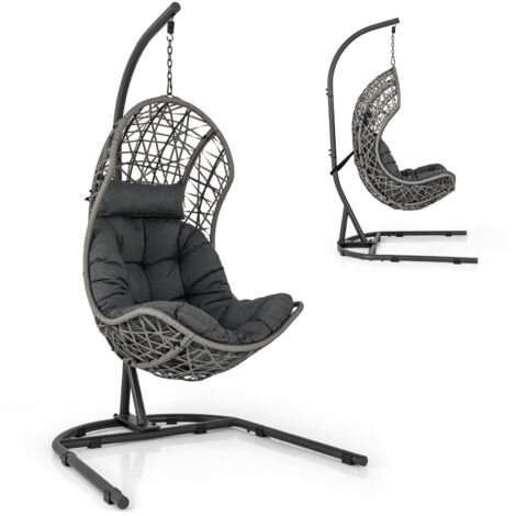 COSTWAY Hanging Egg Chair Indoor Outdoor Patio Wicker Hammock Chair Swing Chair w/ Stand (1/5)