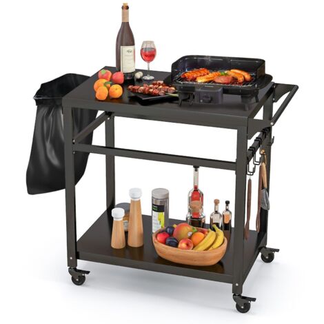 COSTWAY Portable Dining Cart BBQ Trolley Grill Cart Food Prep Worktable w/Lockable Wheel (1/5)