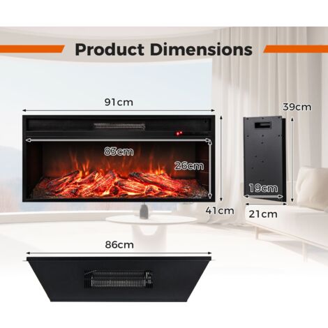 COSTWAY 86 cm Electric Fireplace 5000 BTU Recessed Fireplace Insert