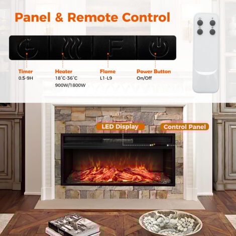 COSTWAY 86 cm Electric Fireplace 5000 BTU Recessed Fireplace Insert