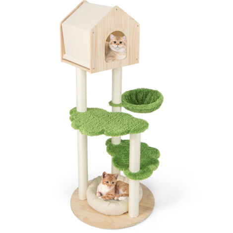 COSTWAY Wooden Cat Tree 139 cm Tall Cat Climbing Stand 5-Layer Cat Activity Center