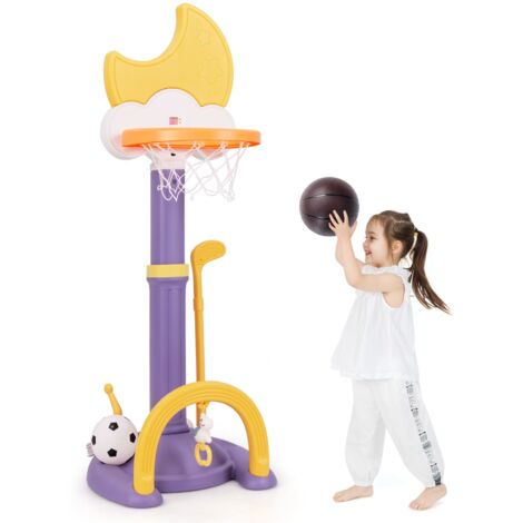 COSTWAY 4-In-1 Kids Basketball Hoop Adjustable Kids Sports Center-Yellow (1/5)