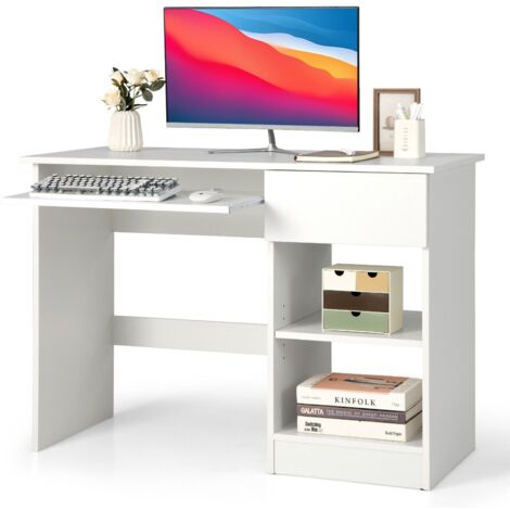 Costway – Modern computer desk workstation with adjustable shelf – Keyboard tray & pull-out drawer – Engineered wood – 108x48x75cm – 95kg weight capacity (1/5)