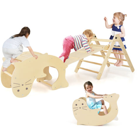 COSTWAY 7-in-1 Indoor Climbing Toys Toddlers Foldable Wooden Climber w/ Reversible Ramp