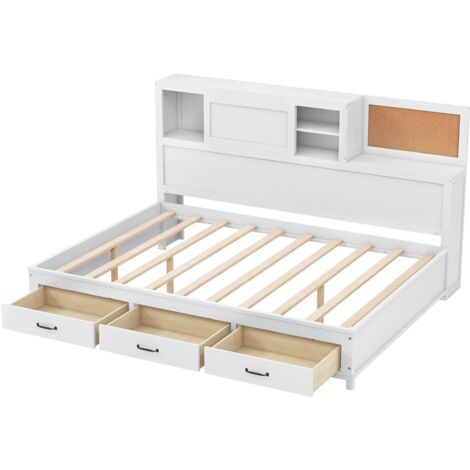COSTWAY Daybed Frame with 3 Storage Drawers Double Guest Bed