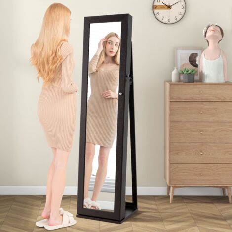 Full Length Mirror With Standing Jewelry COSTWAY Lockable Standing