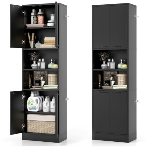 COSTWAY Kitchen Pantry Cabinet 190cm Tall Freestanding Cupboard w/Doors Black