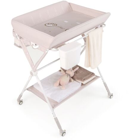 Diaper Changing Station Foldable Baby Changing Table w/Lockable Wheels