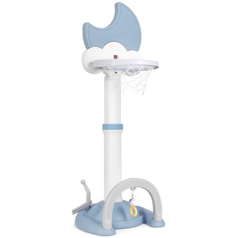 COSTWAY 4-In-1 Kids Basketball Hoop Adjustable Kids Sports Center-Blue (1/5)