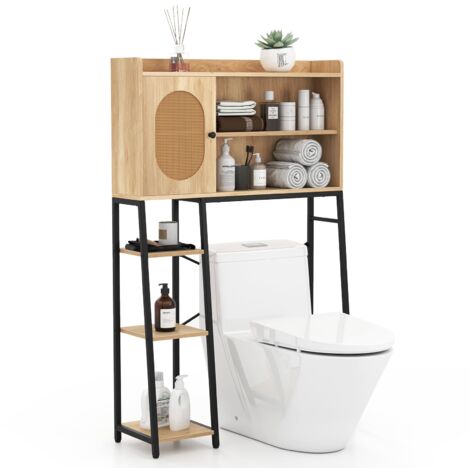 COSTWAY Over The Toilet Storage Cabinet Bathroom Organizer Shelves-Natural (1/5)