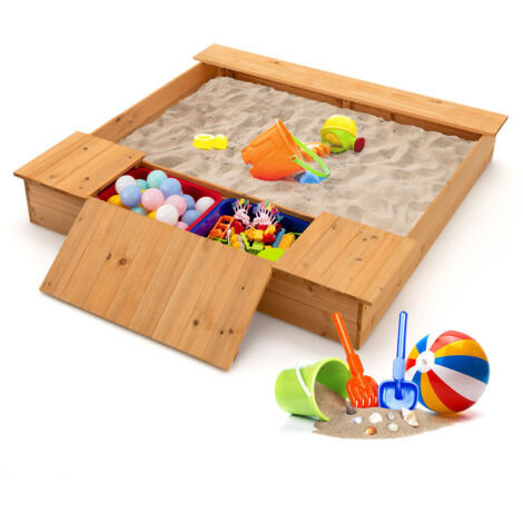 COSTWAY Covered Kids Sandbox Kids Wooden Sandbox Children Outdoor Children Play Station