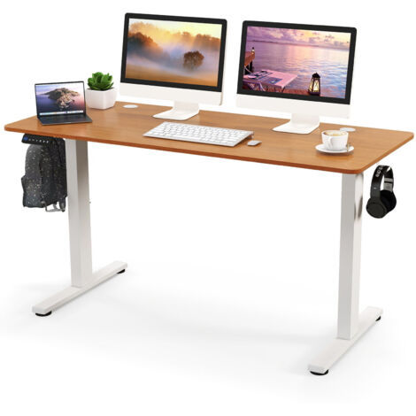 COSTWAY Electric Standing Desk 140x60cm Height Adjustable Desk Computer Desk-Natural