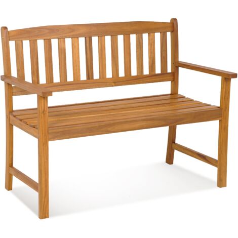 2-Person Outdoor Bench Patio Wooden Bench w/Ergonomic Backrest-Natural