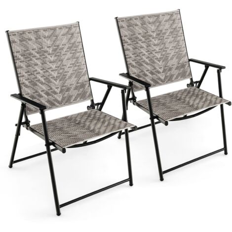 Set of 2 Patio Folding Chairs Outdoor Wicker Dining Chairs with Armrests (1/5)