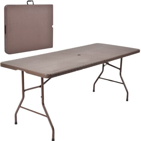 182 CM Center Folding Table Portable Plastic Table w/ Rattan Design (1/5)