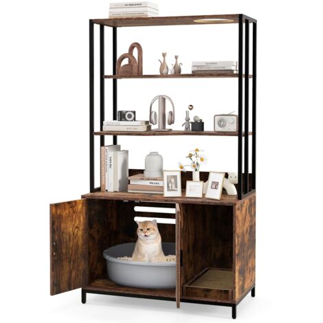 COSTWAY Cat Litter Box Enclosure 154cm Hidden Cat Washroom Furniture-Coffee