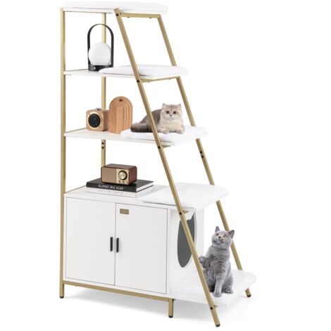 COSTWAY Large Cat Litter Box Enclosure 2-in-1 Hidden Cat Washroom Furniture