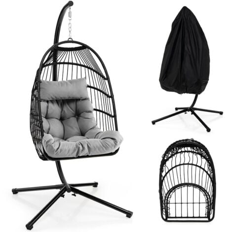 COSTWAY Hanging Swing Egg Chair Hammock Chair W/ Stand & Dust Cover